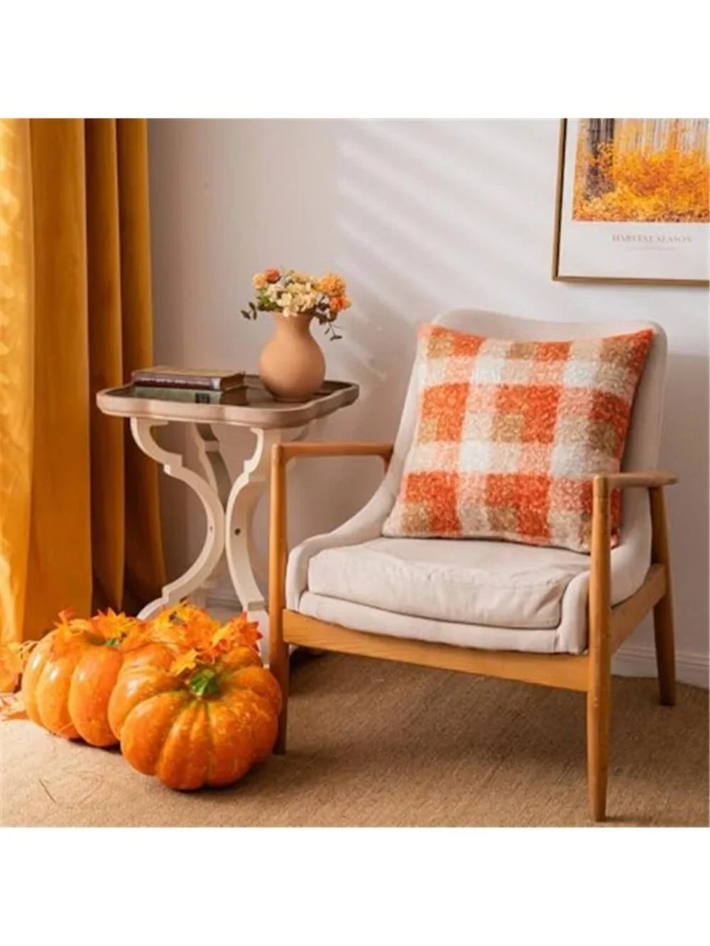 Plaid Fall Throw Pillow Covers Orange 18x18 Inch Set of 2